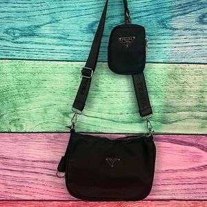 PRADA black nylon 2 piece crossbody with mini bag purse BRAND NEW re-edition